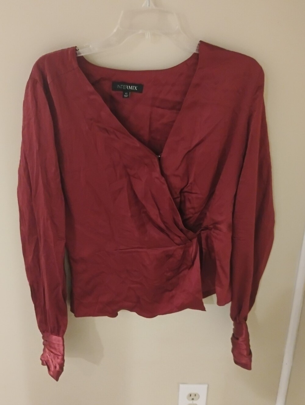 Intermix Womens Silk Satin V Neck Faux Wrap Blouse Top Sz 10